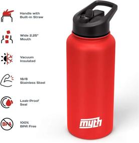 img 2 attached to 🔴 MYTH 32oz Stainless Steel Water Bottle with Straw Lid - Double Wall Insulated, Sweatproof Design, Powder Coated Grip in Red