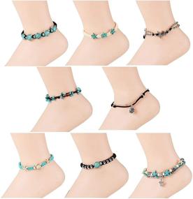 img 3 attached to 🐢 Finrezio 8PCS Anklets: Adjustable Boho Turtle Starfish Beach Ankle Bracelets ft. Handmade Jewelry Set for Women & Girls