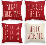 🎅 avoin christmas throw pillow cover | 18 x 18 inch merry christmas jingle bells hello winter fa la la | holiday cushion case decoration for sofa couch set of 4 logo