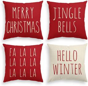 img 4 attached to 🎅 AVOIN Christmas Throw Pillow Cover | 18 x 18 Inch Merry Christmas Jingle Bells Hello Winter FA La La | Holiday Cushion Case Decoration for Sofa Couch Set of 4