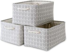 img 4 attached to 📦 Organize in Style with Locipe Fabric Basket Set - 3 Decorative Shelves Baskets for Storage in Grey Wheat - Closet, Clothes, Toys, Books