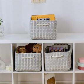 img 3 attached to 📦 Organize in Style with Locipe Fabric Basket Set - 3 Decorative Shelves Baskets for Storage in Grey Wheat - Closet, Clothes, Toys, Books