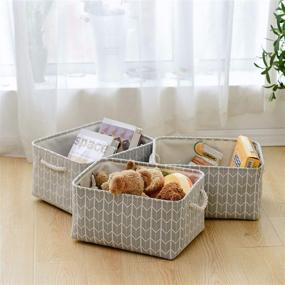 img 1 attached to 📦 Organize in Style with Locipe Fabric Basket Set - 3 Decorative Shelves Baskets for Storage in Grey Wheat - Closet, Clothes, Toys, Books