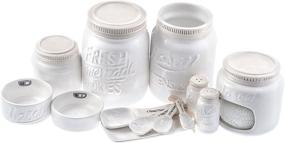 img 4 attached to 🍶 Vintage Ceramic Mason Jar Kitchenware Set - Complete 17-Piece Collection for Stylish Kitchen Décor