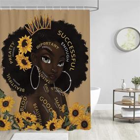 img 3 attached to Afro African-American Sunflower Shower Curtain, Black Lady Home Bathroom Decor Set, 60x72, Ethnic Bath and Bathtub Design