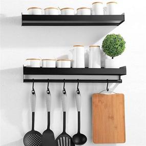 img 4 attached to 🧼 Xabitat No Drill Adhesive Wall Mounted Spice Rack - Organize with Removable Hangers and Floating Shelves - Modern Kitchen and Bathroom Decor - Set of 2, Black