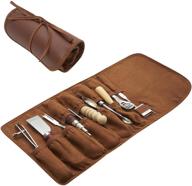 professional leather tool kit - 11 piece set of leather working tools and supplies, 🛠️ leather kits, leather burnishing tool and leather awl tool in roll case for beginners and professionals logo