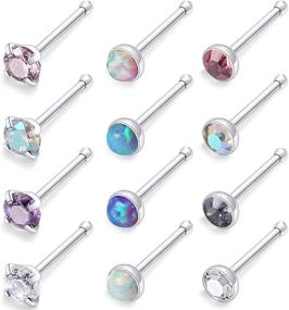 img 3 attached to 👃 Kridzisw 12 Piece Surgical Steel Nose Rings Studs Set with CZ Inlaid 2MM, Ideal Piercing Jewelry for Women, Men, and Girls - 18G 20G 22G Nose Nostril Accessories