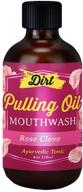 🌹 gluten-free oil pulling mouthwash - dental tonic with essential oils for bad breath, non-gmo, 4oz - luscious rose clove and mint logo