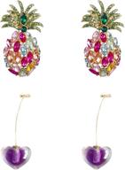 🍍 colorful crystal full fruit pineapple earrings: vibrant drop earrings for women, girls - charm jewelry gifts logo