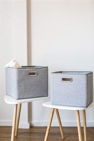 img 1 attached to Vada Designs 2-Pack Collapsible Storage Bin Cube Baskets Cotton Rope Woven Foldable Canvas Organizers with Handles - Decorative Large for Closet, Nursery, Shelves, Farmhouse
