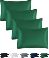 🌿 goodyu soft pillowcases standard size set of 4 - premium microfiber pillow case 4 pack - cooling, wrinkle fade stain resistant - 4 green pillow covers with envelope closure, 20"x26", emerald green logo
