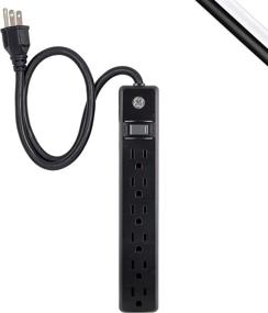 img 4 attached to 🔌 GE 6-Outlet Power Strip with 2 Ft Extension Cord, Heavy-Duty Plug, Grounded, Integrated Circuit Breaker, 3-Prong, Wall Mountable, UL Listed, Black – Model 14831