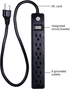 img 3 attached to 🔌 GE 6-Outlet Power Strip with 2 Ft Extension Cord, Heavy-Duty Plug, Grounded, Integrated Circuit Breaker, 3-Prong, Wall Mountable, UL Listed, Black – Model 14831