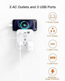 img 3 attached to 🔌 Smart Surge Protector Wall Outlet with Phone Holder - BESHON 3-Outlet Extender with 3 USB (3.1A Total USB-C Port) 490J Power Strip Multi Plug Outlet for Bedroom, Study, and Kitchen