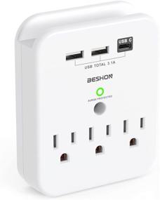 img 4 attached to 🔌 Smart Surge Protector Wall Outlet with Phone Holder - BESHON 3-Outlet Extender with 3 USB (3.1A Total USB-C Port) 490J Power Strip Multi Plug Outlet for Bedroom, Study, and Kitchen