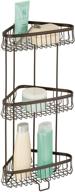 idesign york metal wire corner standing shower caddy: 3-tier bath shelf baskets for towels, soap, shampoo, lotion, accessories - bronze logo