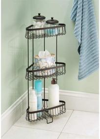 img 1 attached to iDesign York Metal Wire Corner Standing Shower Caddy: 3-Tier Bath Shelf Baskets for Towels, Soap, Shampoo, Lotion, Accessories - Bronze