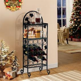img 1 attached to 🍷 VECELO 20-Bottle Metal Wine Rack Table - Freestanding Floor Holder for Bar Storage & Display with Marble Finish and Black Glass Top