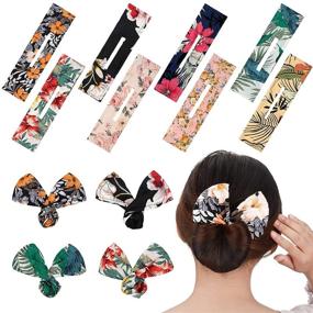 img 4 attached to 🌺 Flower Pattern Magic Hair Donut Bun Maker Set - 8 Pcs Christmas Deft Bun Maker for French Twist & Elegant Bun Hairstyles – Cloth Hair Accessories Kit & Former Hairstyle Tool