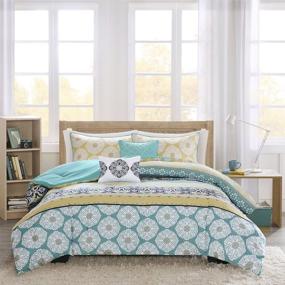 img 3 attached to 💚 Boho Pieced Design Cozy Comforter Set: Intelligent Design Arissa Green/Yellow 5-Piece Bedding Set with Matching Sham and Decorative Pillow for Full/Queen Beds - All-Season Modern Style (ID10-752)