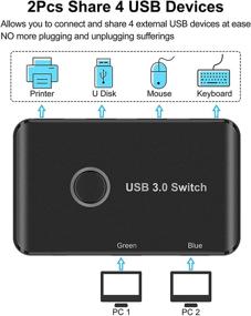 img 2 attached to 💻 USB-переключатель ABLEWE 3.0 - 2 компьютера делят 4 USB-устройства, переключатель KVM для ПК, принтера, сканера, мыши, клавиатуры с 2-х пакетным USB-кабелем - совместимый с Mac, Windows, Linux