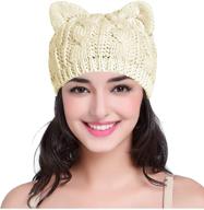 cute cat ear cable rib knit hat cap 🐱 beanie for women, men, girls, boys, and teens - v28 logo