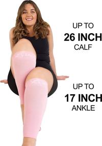 img 1 attached to 🩲 Plus Size Calf Compression Sleeve XXL with Wide Cuffs | Soothing Gradient Support for Swelling & Pain Relief | Edema & DVT Prevention | Stretchable up to 26 Inches | Unisex for Nurses, Seniors, Flights | Pink Color