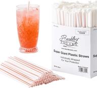 🥤 300 pack of individually wrapped sanitary plastic jumbo drinking straws – red and white striped for thick drinks, milkshakes, and smoothies – premium disposable 7.75 inch straight straws logo