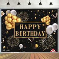 saliyaa golden balloons stars fireworks party backdrop - 7x5ft black gold sign poster photo booth background banner for men women 30th 40th 50th 60th 70th 80th birthday party supplies logo