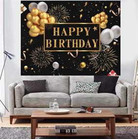 img 2 attached to Saliyaa Golden Balloons Stars Fireworks Party Backdrop - 7x5ft Black Gold Sign Poster Photo Booth Background Banner for Men Women 30th 40th 50th 60th 70th 80th Birthday Party Supplies