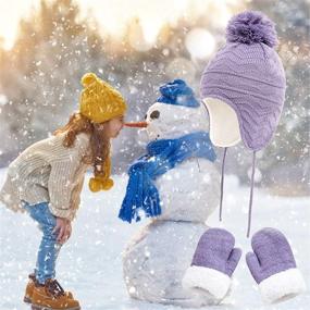 img 2 attached to 🧢 Cozy Kids Winter Beanie Hat and Mittens Set: Warm Fleece, Knitted Hat & Gloves for Boys and Girls