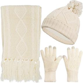 img 3 attached to Women's Winter Set - Pom Beanie, Cable Knit Touch Screen Gloves, and Long Scarf - Warm and Thick 3pcs Cold Winter Gift Set