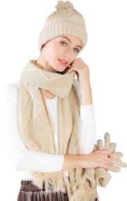 img 4 attached to Women's Winter Set - Pom Beanie, Cable Knit Touch Screen Gloves, and Long Scarf - Warm and Thick 3pcs Cold Winter Gift Set