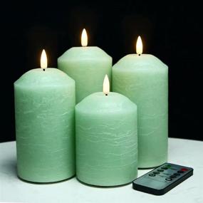 img 3 attached to 🕯️ Eywamage Green Flameless Pillar Candles with Remote - Set of 4, Flickering LED Battery Candles for Christmas Home Decor"