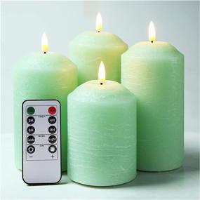 img 4 attached to 🕯️ Eywamage Green Flameless Pillar Candles with Remote - Set of 4, Flickering LED Battery Candles for Christmas Home Decor"