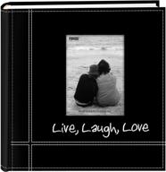 📷 фотоальбом pioneer photo albums с вышитым орнаментом и кожаными обложками "живи, смейся, люби" для печатей размером 4x6 дюймов в элегантном черном цвете. логотип