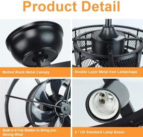 img 2 attached to 🏭 Black Caged Ceiling Fan with Light, Adjustable 3-Speeds, Remote Control, Industrial Style for Living Room, Bedroom, Kitchen – DLLT 20In, 4xE26 Bulb Base (Bulb Not Included)