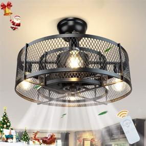 img 4 attached to 🏭 Black Caged Ceiling Fan with Light, Adjustable 3-Speeds, Remote Control, Industrial Style for Living Room, Bedroom, Kitchen – DLLT 20In, 4xE26 Bulb Base (Bulb Not Included)