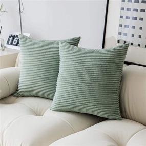 img 4 attached to 🎁 Set of 2 Demetex Throw Pillow Covers - Soild Striped Corduroy Accent Pillow Covers for Bedroom, Living Room, Couch - 18x18 inch - Sage Green - Ideal Gift