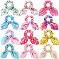 🐰 colorful rabbit bunny ear satin scrunchies for women, girls, and kids - funtopia 12 pcs cute bow scrunchies - elastic hair ties bands ponytail holder logo