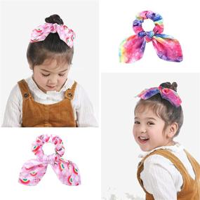 img 1 attached to 🐰 Colorful Rabbit Bunny Ear Satin Scrunchies for Women, Girls, and Kids - Funtopia 12 Pcs Cute Bow Scrunchies - Elastic Hair Ties Bands Ponytail Holder
