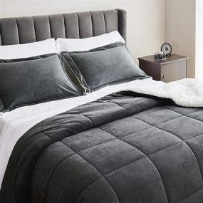 img 3 attached to Bedsure Grey Sherpa Queen Size Comforter Set - 1 Gray Comforter 88x88 Inches with 2 Pillow Shams, Machine Washable