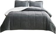 bedsure grey sherpa queen size comforter set - 1 gray comforter 88x88 inches with 2 pillow shams, machine washable logo