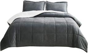 img 4 attached to Bedsure Grey Sherpa Queen Size Comforter Set - 1 Gray Comforter 88x88 Inches with 2 Pillow Shams, Machine Washable