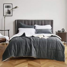 img 2 attached to Bedsure Grey Sherpa Queen Size Comforter Set - 1 Gray Comforter 88x88 Inches with 2 Pillow Shams, Machine Washable