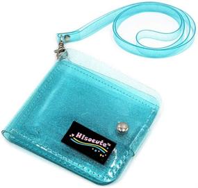 img 4 attached to 💙 Stylish Clear Glitter Jelly Wallet with Coin Pouch & Lanyard - Blue