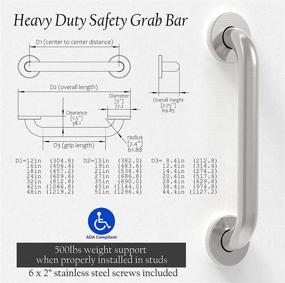 img 2 attached to 🛀 AmeriLuck 1-1/4&#34; x 12inch Bath Safety Grab Bars - 500lbs Weight Capacity - ADA Compliant Stainless Steel Bathtub Handrail - Commercial Grade Mobility Aid Equipment - Brushed Nickel - Pack of 2