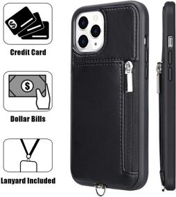 img 2 attached to 📱 Labato iPhone 12/12 Pro Wallet Case with Strap - Slim Leather Lanyard Case with Card Holder, Zipper Wallet, and Phone Protection - Black