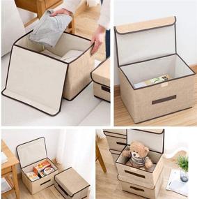 img 1 attached to 📦 Large Foldable Fabric Storage Boxes - Handles & Flip Design - Ideal for Organizing Books, Clothes, Toys, and More - Perfect for Bedroom Closets, Office Storage - Set of 2 Beige Boxes